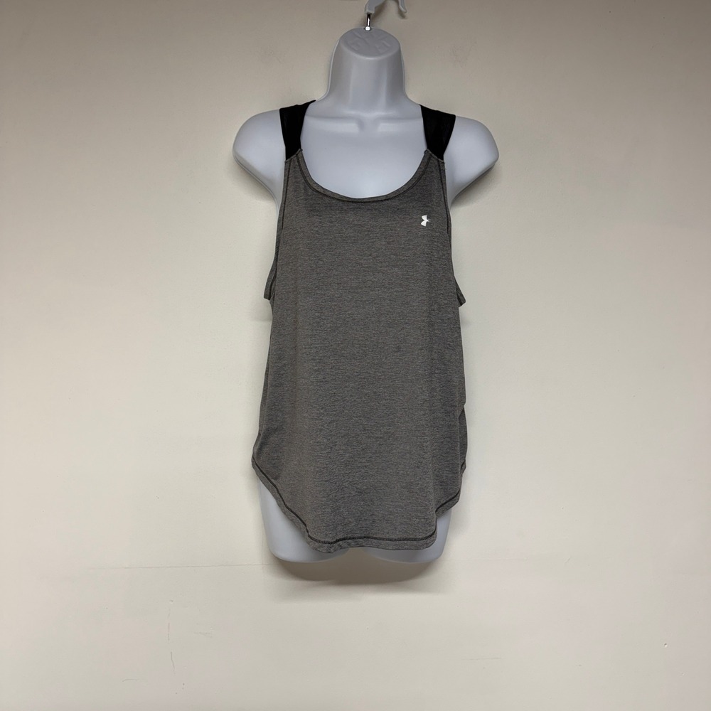 Under Armour Womens Medium Tank Top Gray HeatGear Loose Fit Crisscross Strappy